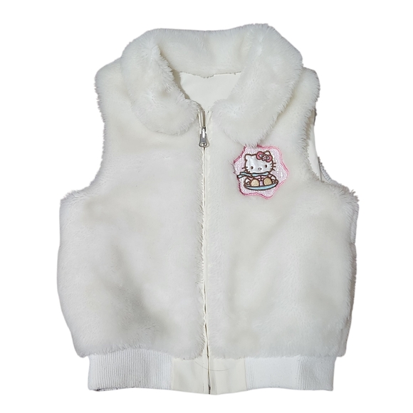 Sanrio Hello Kitty Reversible Vest Kids Large Womens XS Cream Ivory Faux Fur - Picture 1 of 8